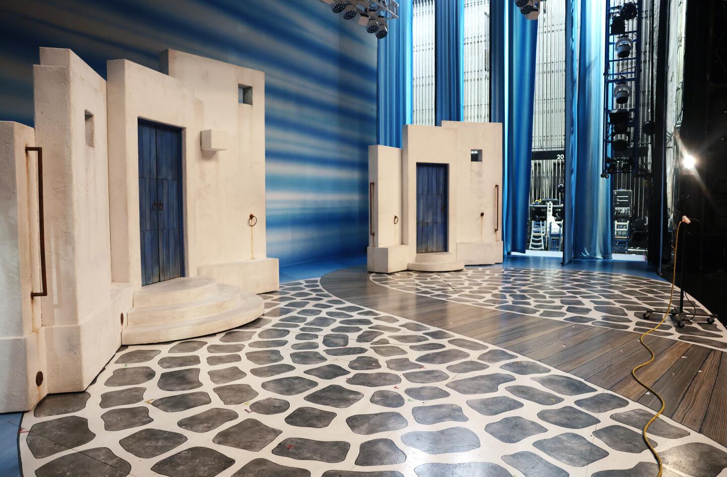 The show's stage is seen during a backstage tour of the "Mamma Mia!" theater production at the Ahmanson Theatre.