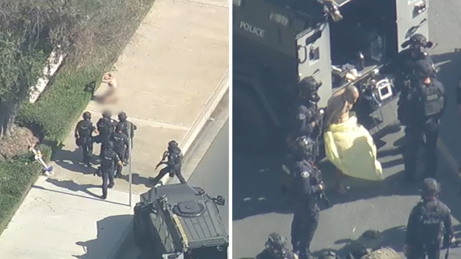 Naked man accused of breaking car windows taken into custody after standoff in Anaheim, AIR7 video shows