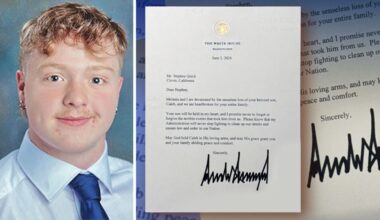 President Trump sends signed letter to Caleb Quick's father