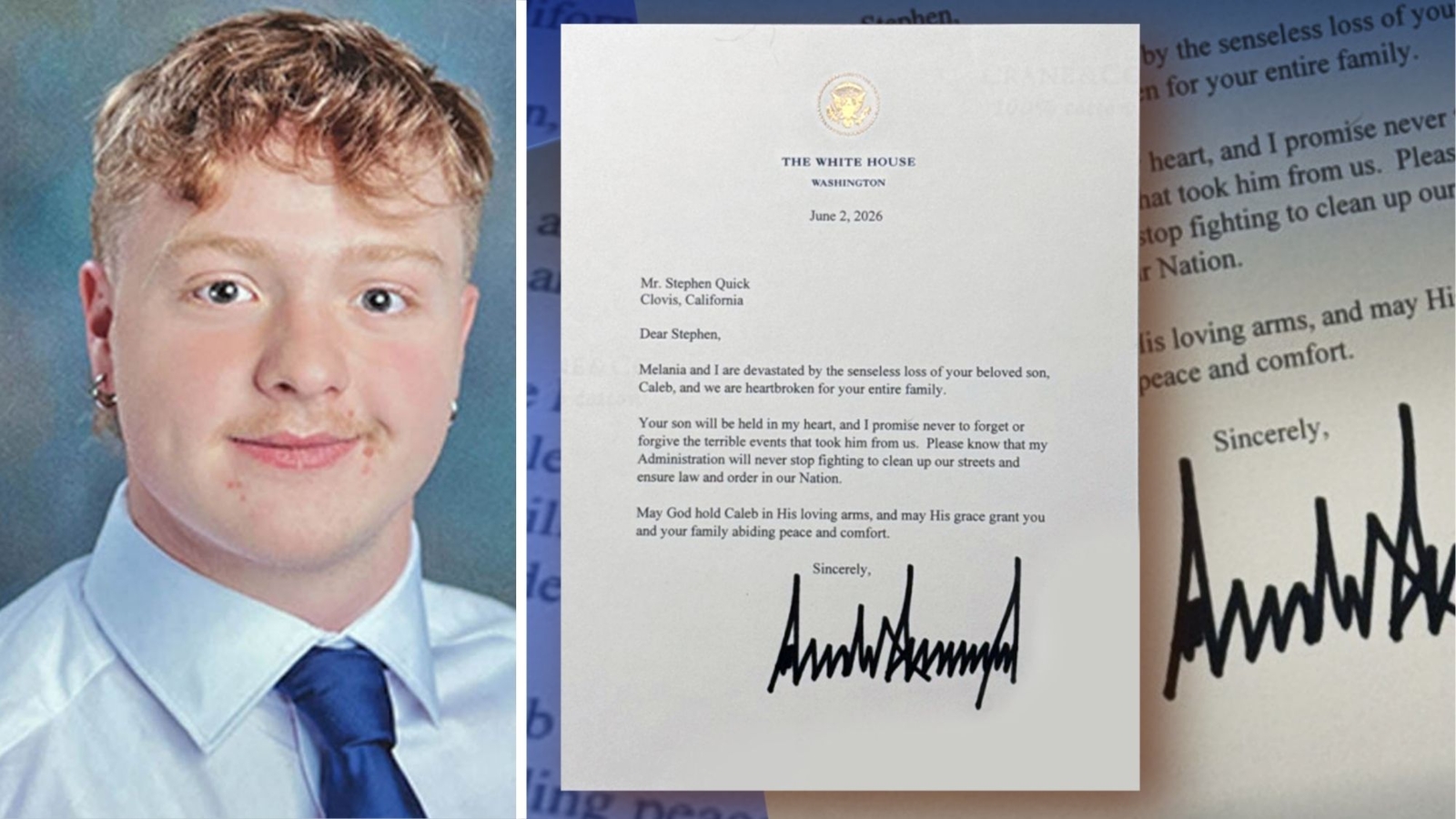 President Trump sends signed letter to Caleb Quick's father