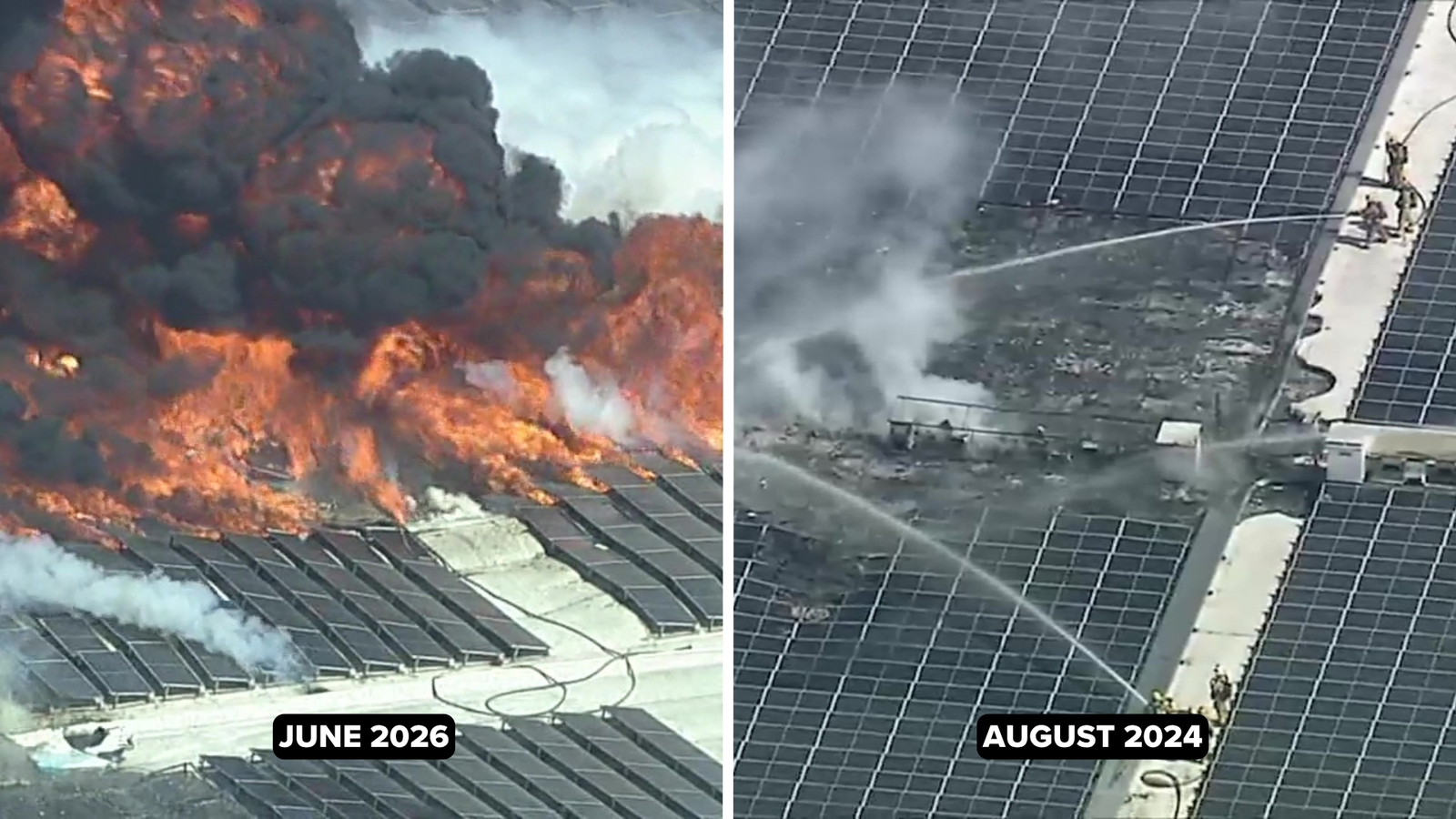 Same storage facility roof with solar panels burned before in 2024