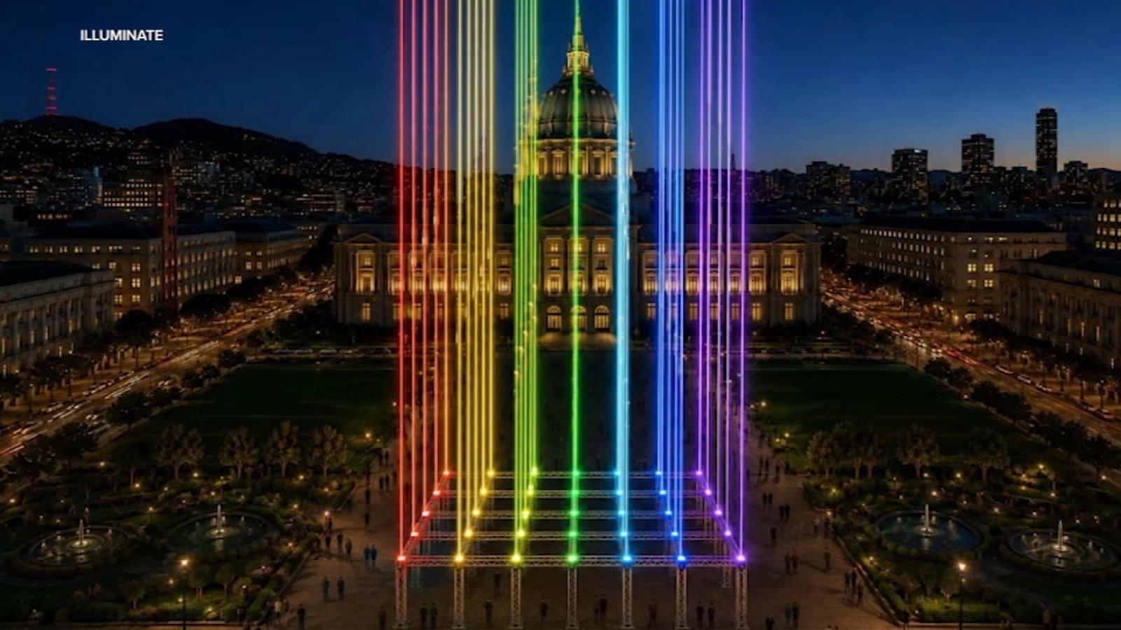 New '7x7' large-scale laser art exhibit by Illuminate to debut in San Francisco's Civic Center Plaza this weekend