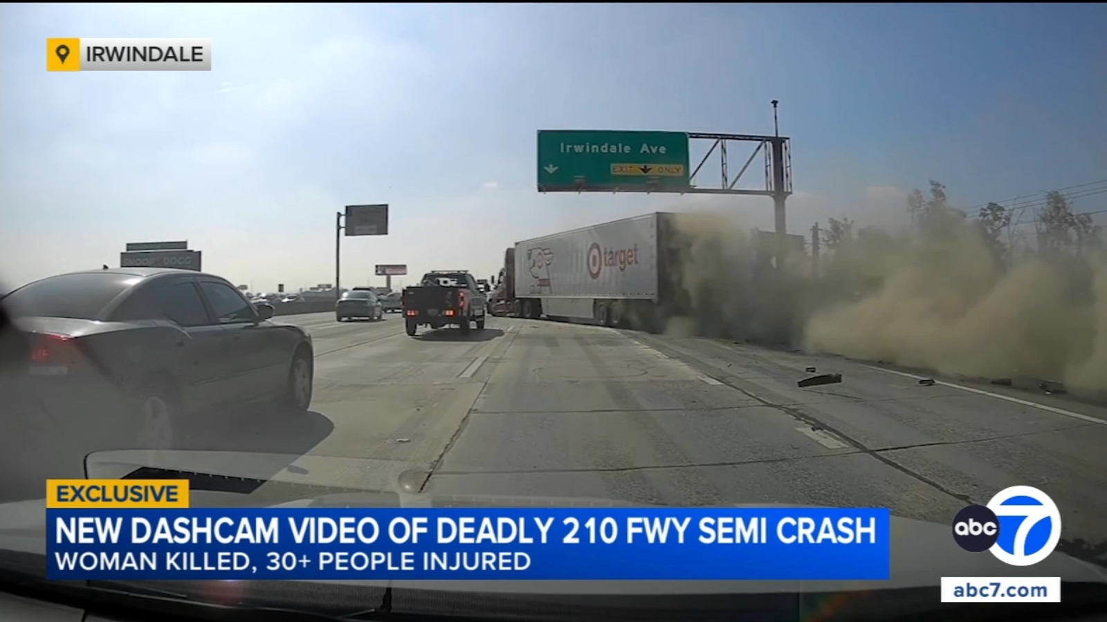 210 Freeway accident update: Dashcam video shows moments before big rig crash on 210 Freeway that killed 1, injured 32 in Irwindale, California