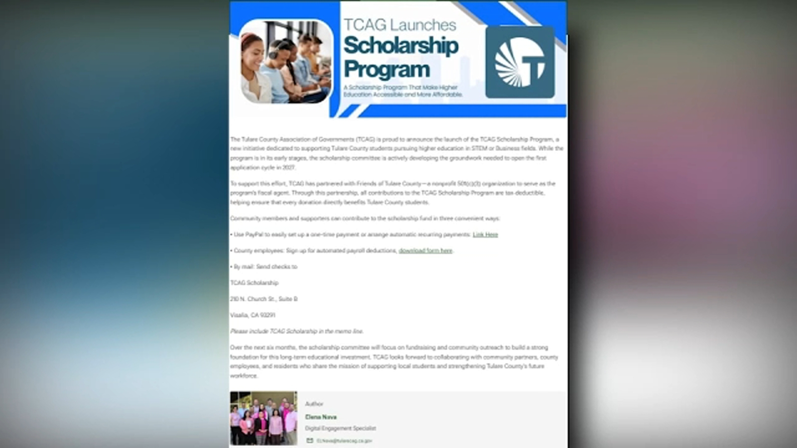 Tulare County group launches scholarship for STEM, business students
