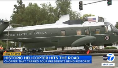 Historic presidential helicopter transported from Nixon Library in Yorba Linda to March Air Museum in Riverside County