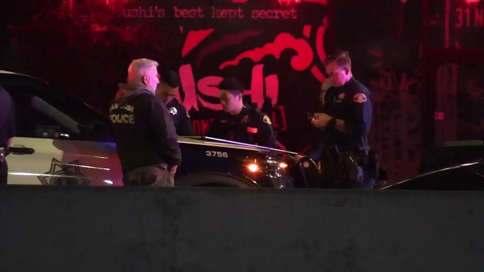 <div>San Jose police investigate a double shooting near a ramen bar on Market Street, off the corner of North Market and Post streets. June 28, 2026</div>