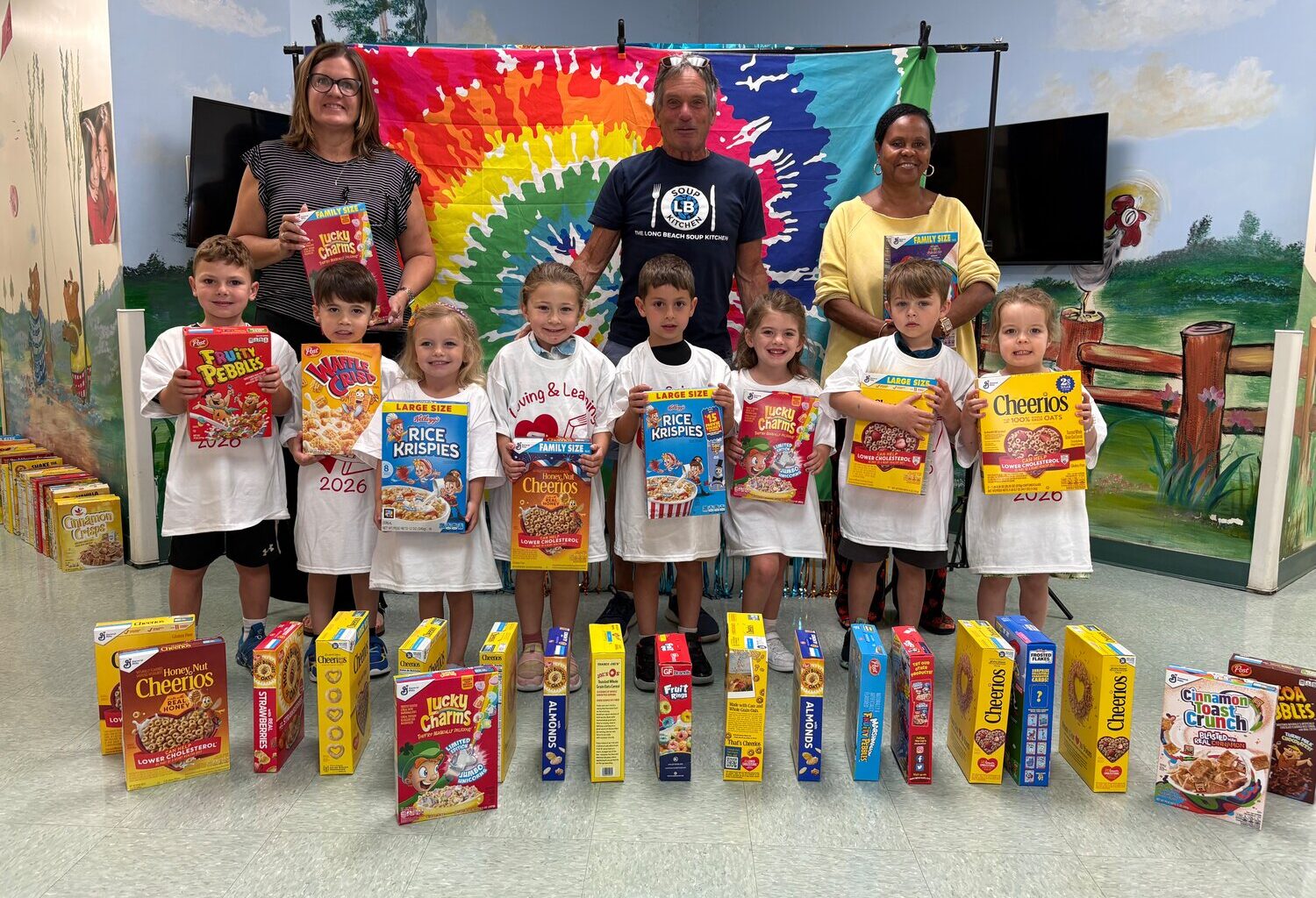 Preschoolers at Oceanside&rsquo;s Loving and Learning Child Care, including Cole S, left, Logan F, Jane M, Sienna K, Ryan K, Penelope S, Charlie B and Isabelle W, contributed to donating more than 100 cereal boxes on June 17.