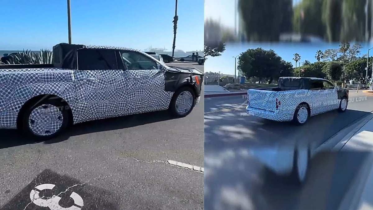 2027 Ford new EV Truck testing in Long Beach, see the front and side.
