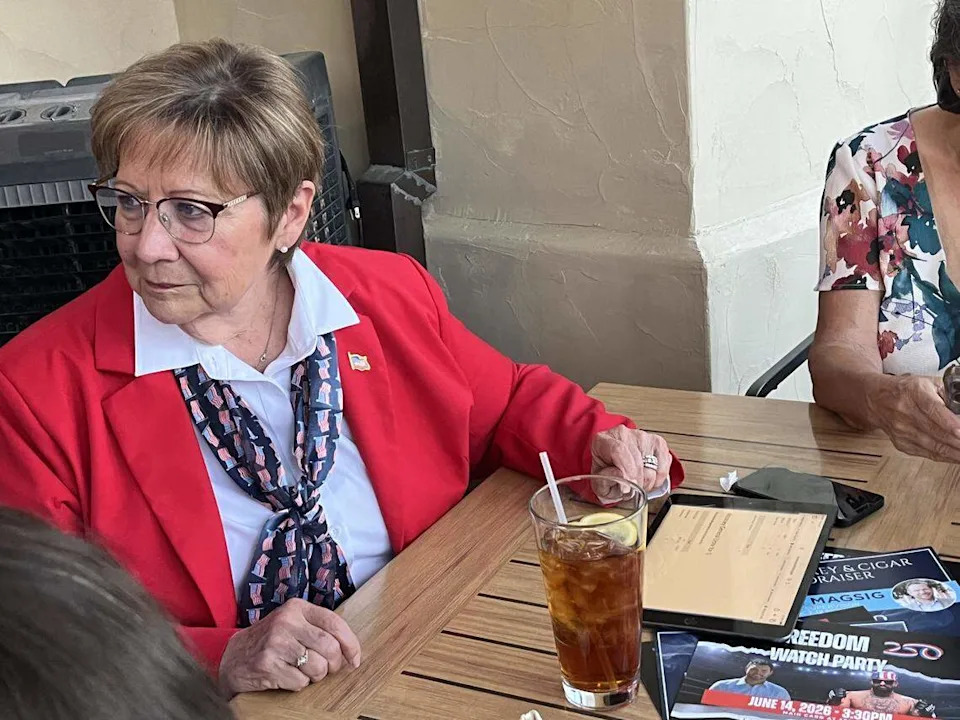 Former Fresno County Sheriff Margaret Mims checks results that show her in the lead for Fresno County Supervisor District 4.