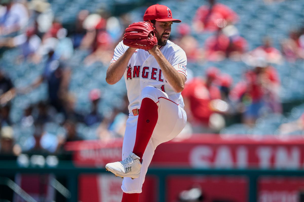 The Los Angeles Angels Grayson Rodriguez #21 pitches during an MLB game against The Tampa Bay Rays on June 14th, 2026 at Angel Stadium in Anaheim, California. The Los Angeles Angels Grayson Rodriguez #21 pitches during an MLB game against The Tampa Bay Rays on June 14th, 2026 at Angel Stadium in Anaheim, California.