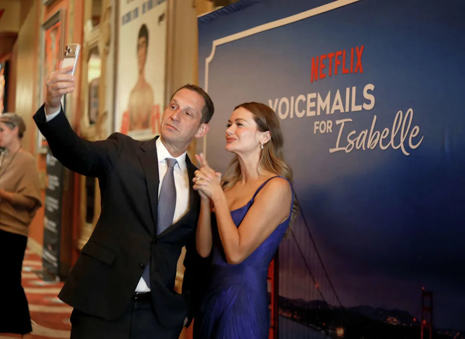 San Francisco Mayor Daniel Lurie, left, and director Leah McKendrick at the San Francisco fan screening for "Voicemails for Isabelle" at Alamo Drafthouse Cinema New Mission on Thursday, June 18, 2026. (Kelly Sullivan/Getty Images for Netflix)