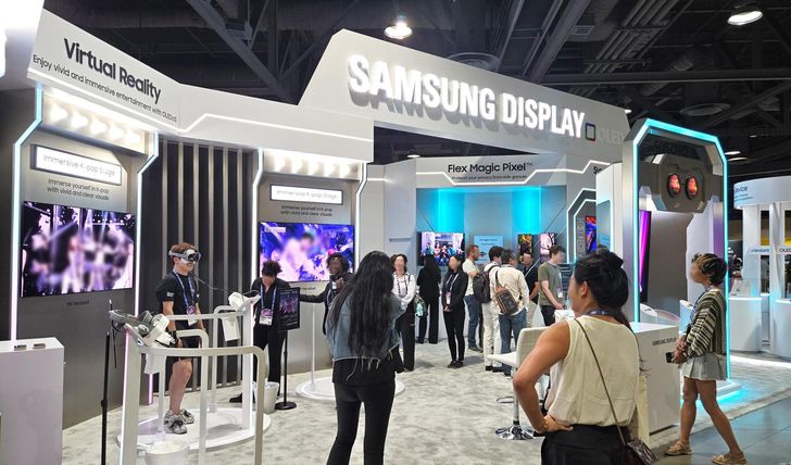 Visitors crowd the Samsung Display booth at AWE USA 2026 in Long Beach, Calif., Tuesday (local time). Courtesy of Samsung Display