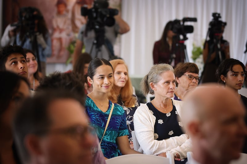 Guests listen to speakers during media day at the San Diego California Temple on Monday, June 15, 2026.