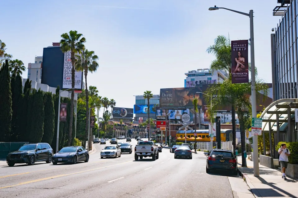The Sunset Strip remains a busy corridor filled with traffic and billboards that line the street. GC Images