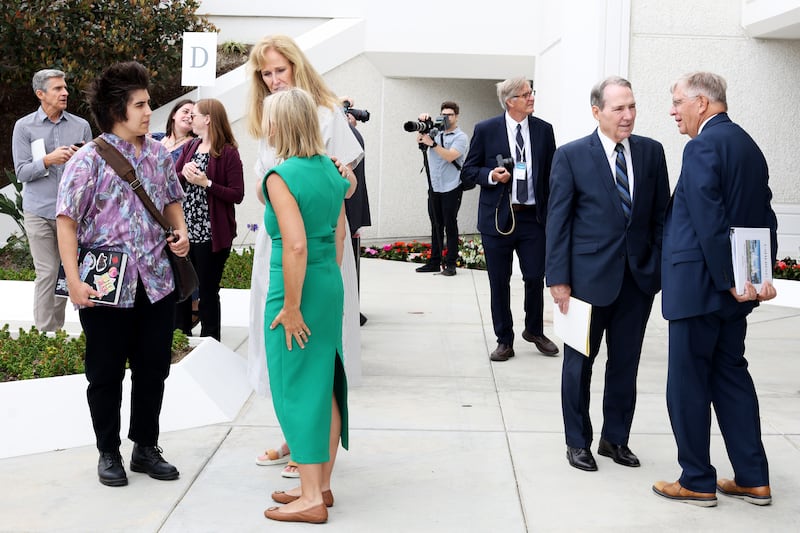 Media and Church members gather at the San Diego California Temple during the media day on Monday, June 15, 2026.