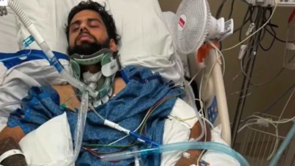 Karanveer Singh lies in hospital bed with limited mobility. PHOTO: THE REHAB CENTER OF BAKERSFIELD