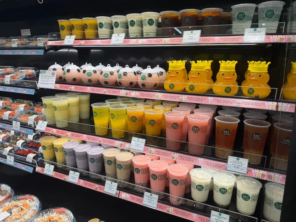There is a grab-and-go section of boba milk tea.