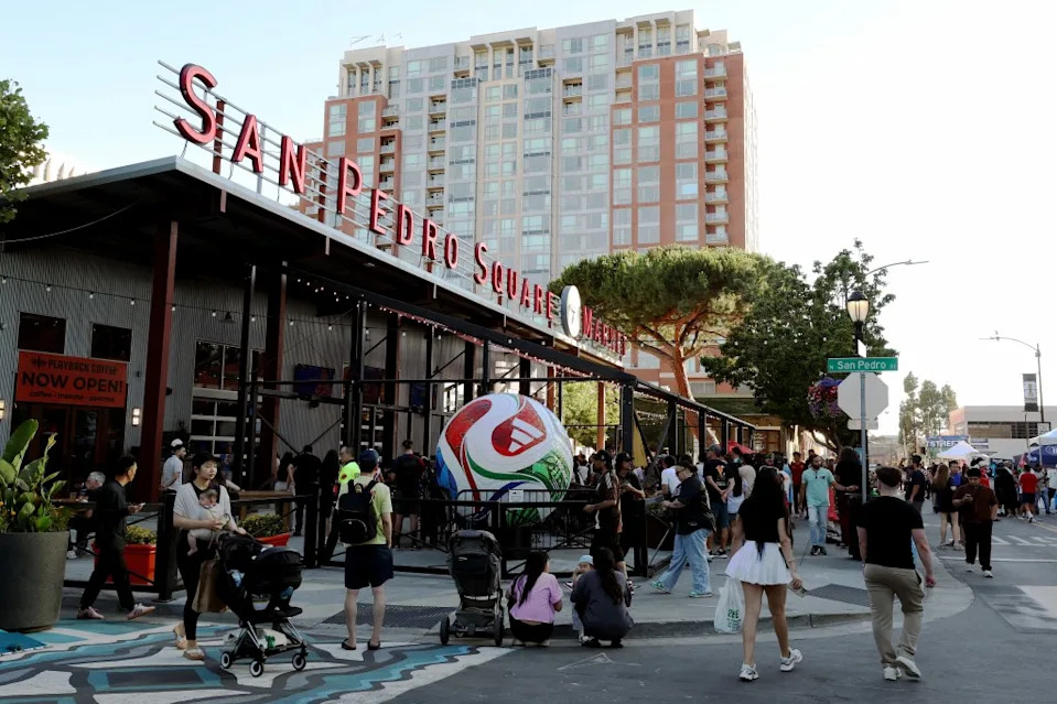 Football fans gather to watch USA and Paraguay at San Pedro Square for a FIFA World Cup watch party on June 12, 2026 in San Jose, California. Getty Images