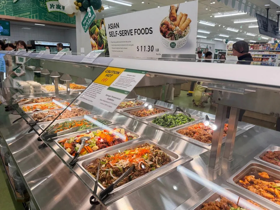There is a hot-and-ready buffet-style section inside T&T Supermarket in San Jose.