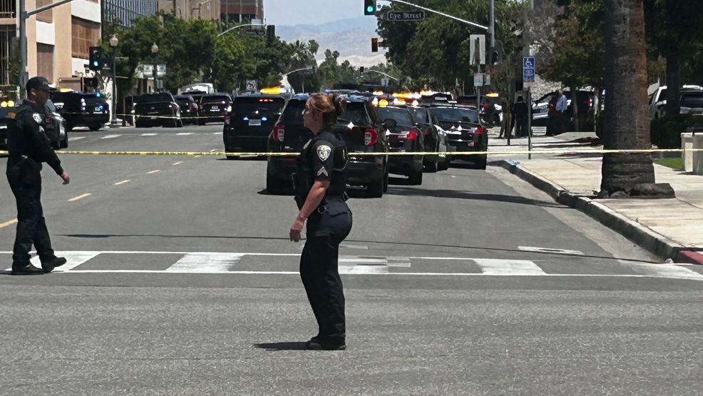 FBI agents respond after a man barricaded himself inside a building with hostages Tuesday, June 2, 2026, in Bakersfield, Calif. (KBAK/KBFX)