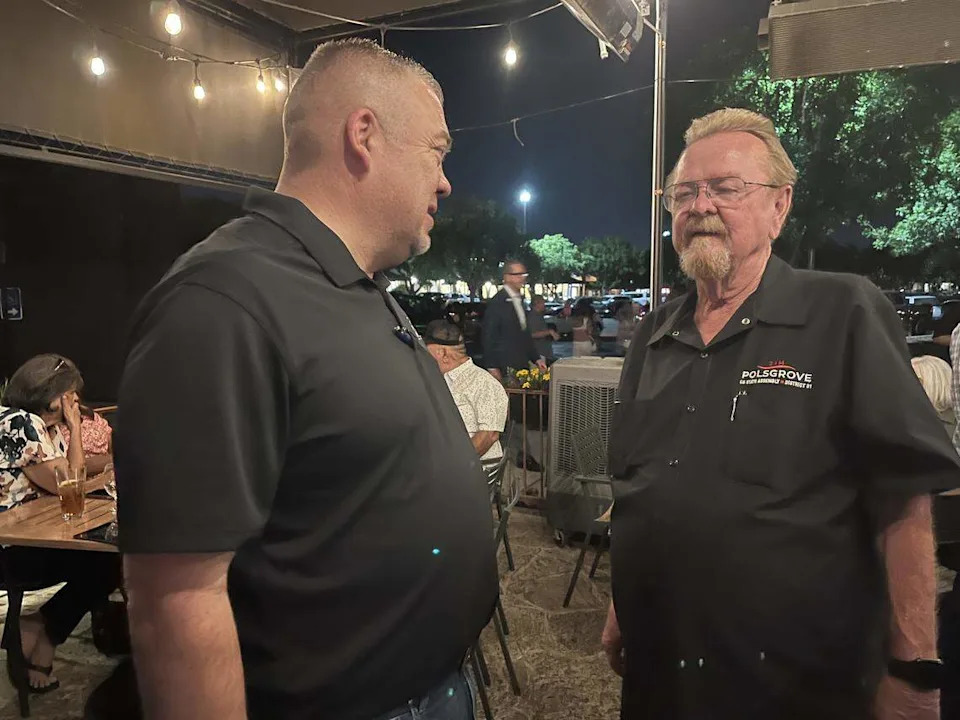 Assembly candidate James Polsgrove, R-Fresno, right, is in good position to make the November election.