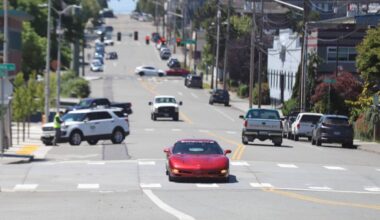 Vehicles travel on California Street between Broadway and Maple Street on Thursday, June 18, 2026, in Everett, Washington. The Everett City Council allocated about $1.5 million toward the design of new bicycle lanes that are set to be installed along California Street east of the citys downtown. (Michael Henneke / The Herald)