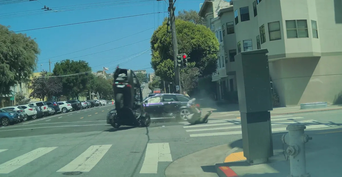 Dramatic Video Captures Three-Wheeler Crashing Into Audi, Sending Driver Flying in San Francisco
