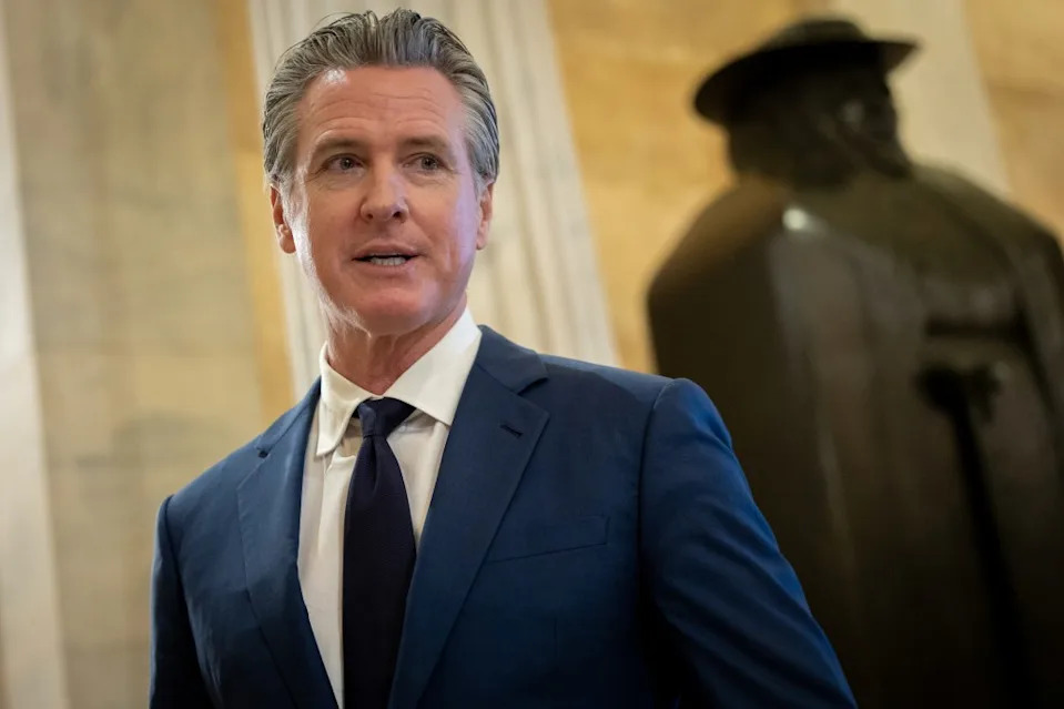 Gov. Gavin Newsom speaks to reporters inside the US Capitol in Washington, DC on May 20, 2026. Anadolu via Getty Images