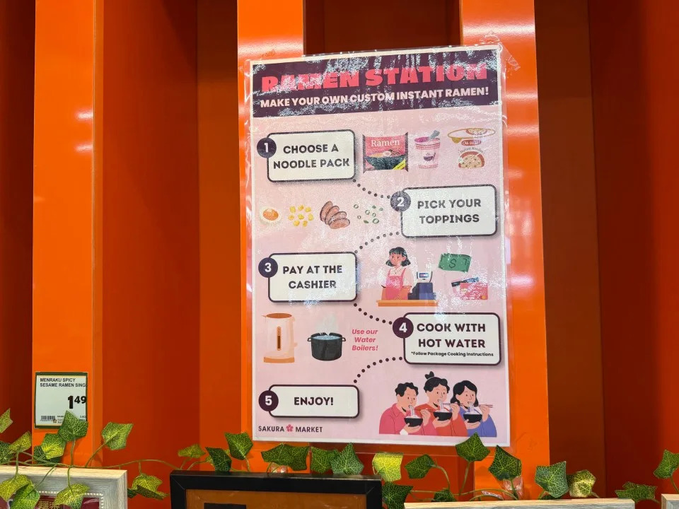 Instructions on how to make your own ramen with options to add topping like meat.