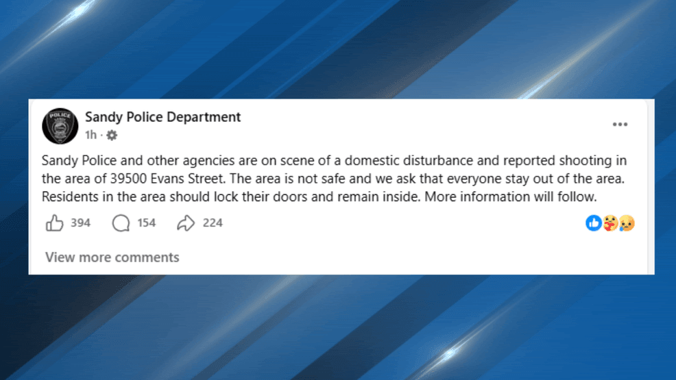 {p}Reports indicated a serious situation in the area beginning around 4 p.m. or later. Sandy police and other agencies responded to the scene and remained in the area as details were still unclear.{/p}{p}Authorities warned that the area was not safe and urged people to stay away. Residents nearby were told to lock their doors and remain inside as officers continued to work the scene.{/p}{p}“The area is not safe and we ask that everyone stay out of the area,” Sandy police said. “Residents in the area should lock their doors and remain inside. More information will follow.”{/p}