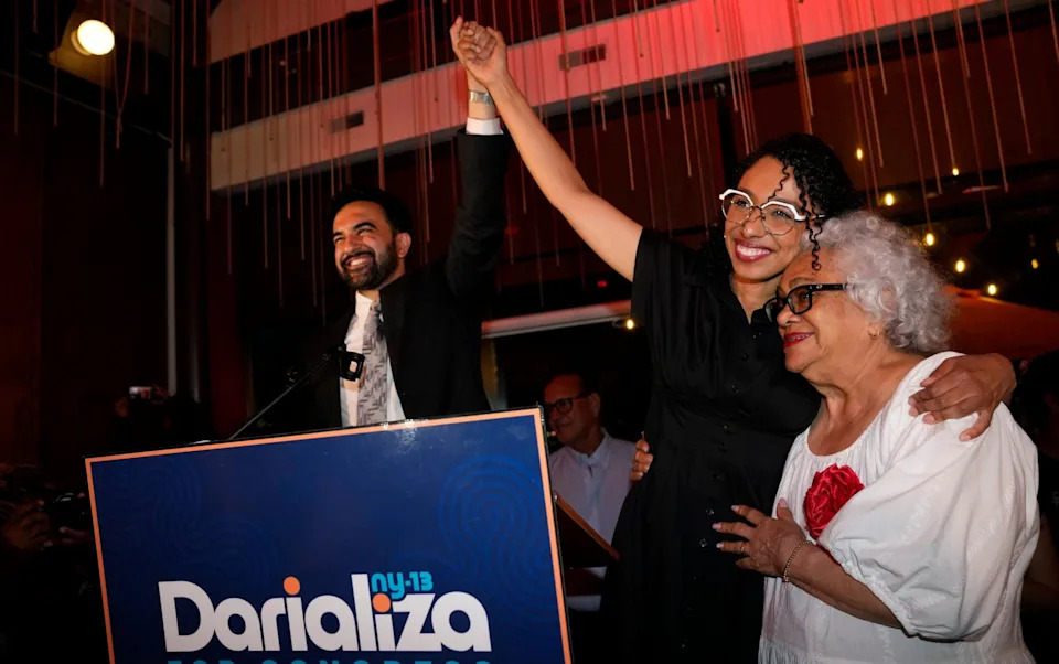 New York City Mayor Zohran Mamdani celebrates with Democratic congressional candidate Darializa Avila Chevalier