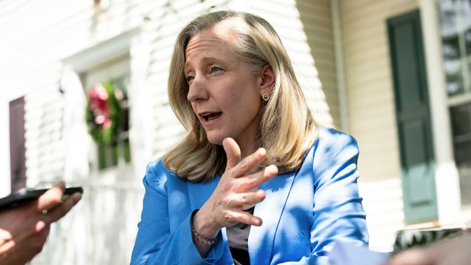 Virginia Governor Abigail Spanberger is seen speaking with reporters during an event on April 18, 2026.