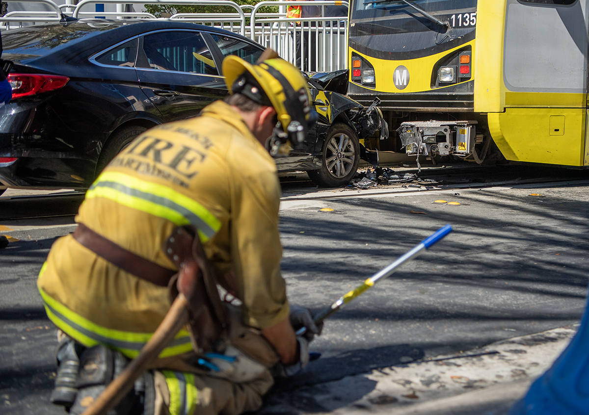 Car rear-ends Metro train in downtown Long Beach • Long Beach Post News