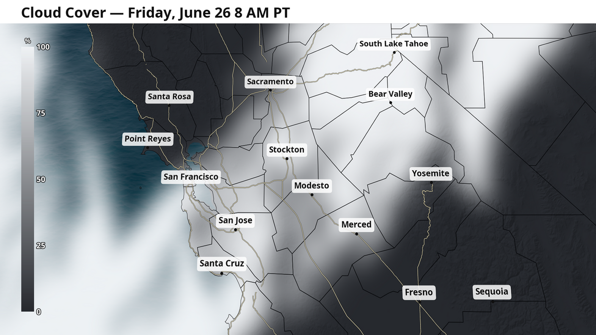 Clouds will likely make a push across the Central Valley on Friday morning through the early afternoon as cooler temps arrive. Clouds will likely make a push across the Central Valley on Friday morning through the early afternoon as cooler temps arrive.
