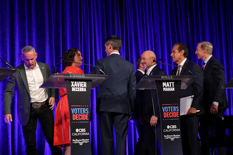 Carlos Barria/Reuters - PHOTO: Debate in the race for governor of California, hosted by the San Francisco Examiner and CBS, in San Francisco