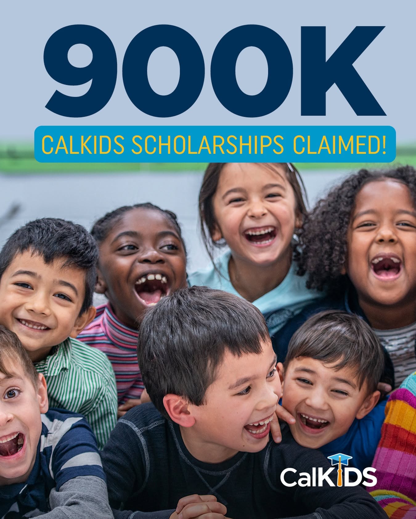 A graphic shared by the California Kids Investment and Development Savings Program, or CalKIDS, highlights that 900,000 scholarship accounts have been claimed statewide. 