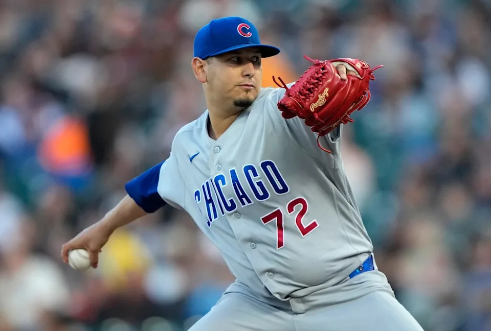 Javier Assad throws a pitch during the first inning of the Cubs’ win over the Giants. Getty Images