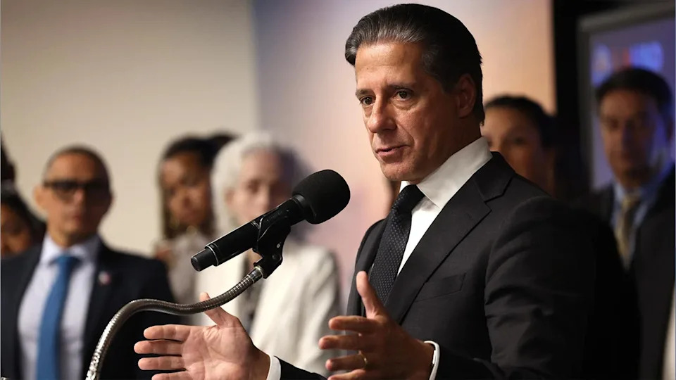 Superintendent Alberto Carvalho speaking at LAUSD headquarters in downtown Los Angeles.