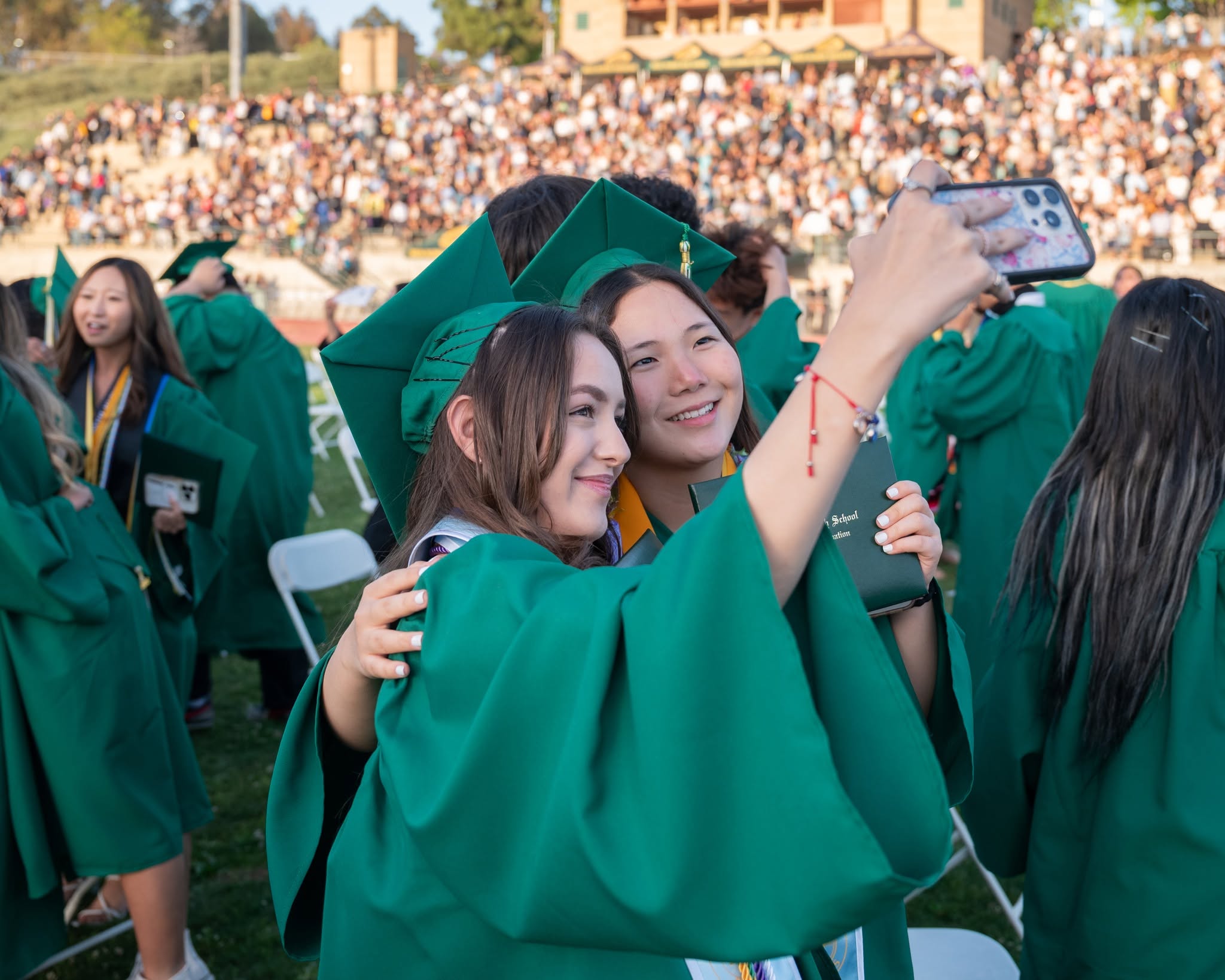 Brea Olinda High School graduates take a selfie following their commencement ceremony.