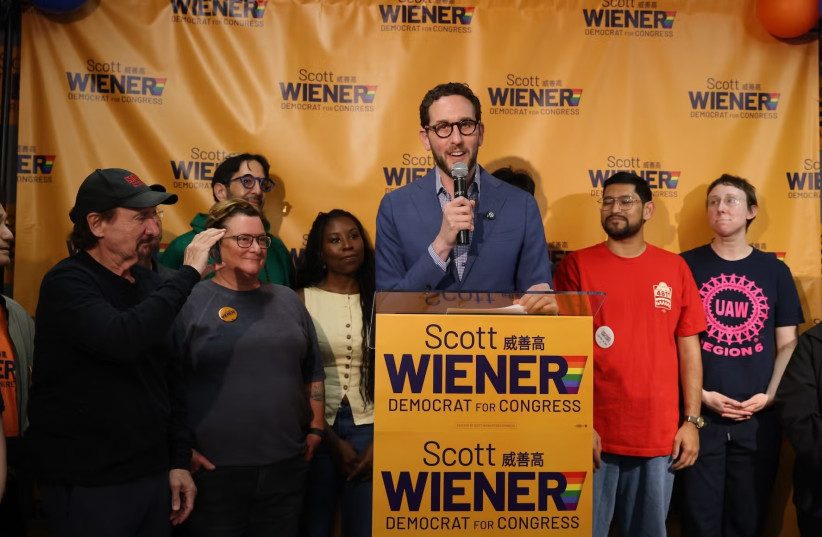 People gather at state Senator Scott Wiener’s election party at his campaign headquarters on election night in San Francisco, Calif. on Tuesday, June 2, 2026.