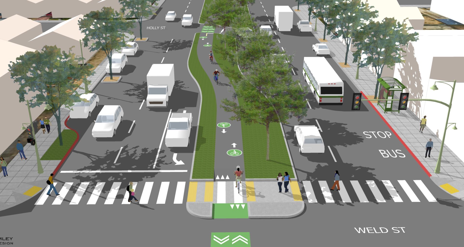 Image: rendering of a proposed median path on 73rd Avenue.