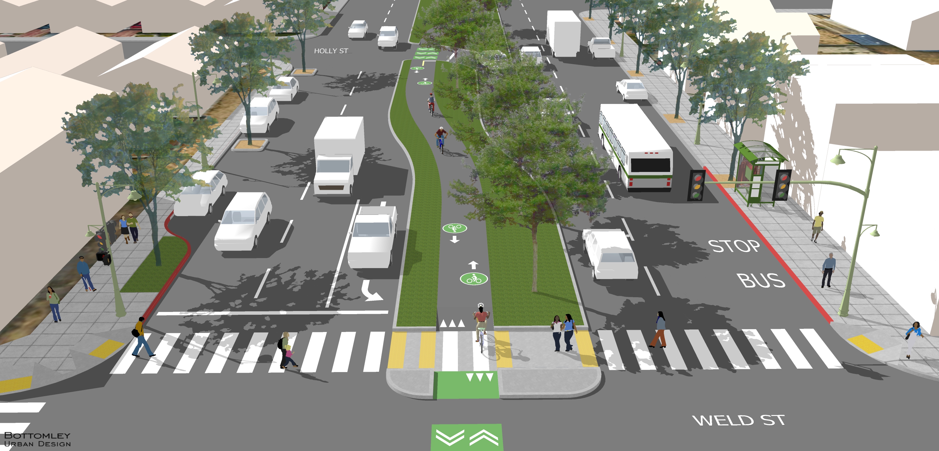 Image: rendering of a proposed median path on 73rd Avenue.