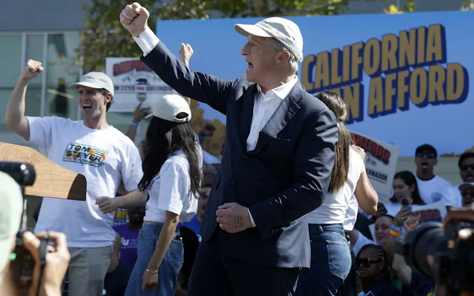 Tom Steyer speaking at a Get Out The Vote rally