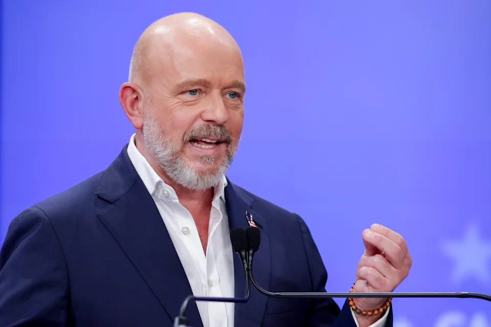 Steve Hilton, Republican gubernatorial candidate for California, speaks during a gubernatorial debate