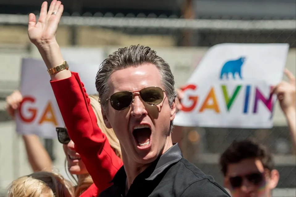 Gavin Newsom at the San Francisco gay pride parade on June, 24, 2018. AFP via Getty Images