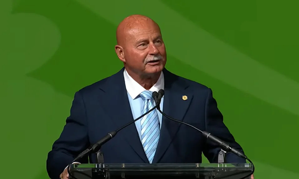 Fresno Mayor Jerry Dyer accepts a climate award at the U.S. Conference of Mayors meeting in Los Angeles on June 4, 2026.