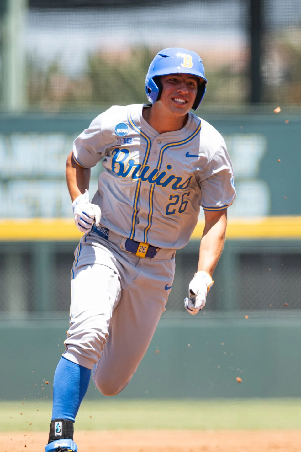 UCLA Bruins infielder Dominic Cadiz runs to third base during an NCAA regional championship elimination game between the Saint Mary's College Gaels and UCLA Bruins on May 31, 2026 at Jackie Robinson Stadium in Los Angeles Calif.