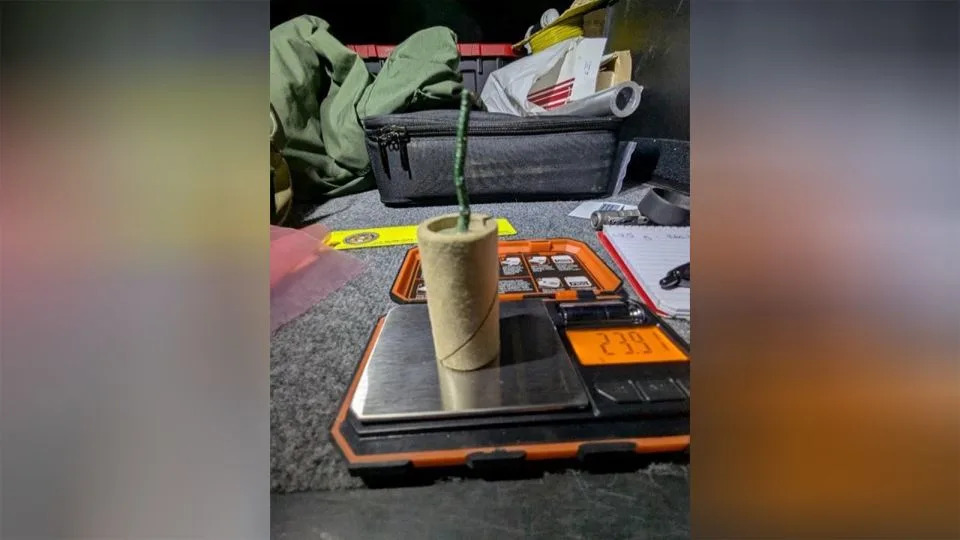 The improvised explosive a California man allegedly tried to bring through a TSA security checkpoint at Sacramento International Airport. - U.S. Department of Justice/X