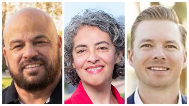 From left, Democratic Assembly candidates Jason Byors and Leila Namvar and Assemblymember Greg Wallis, R-Rancho Mirage. (Photos courtesy of candidates' campaigns)
