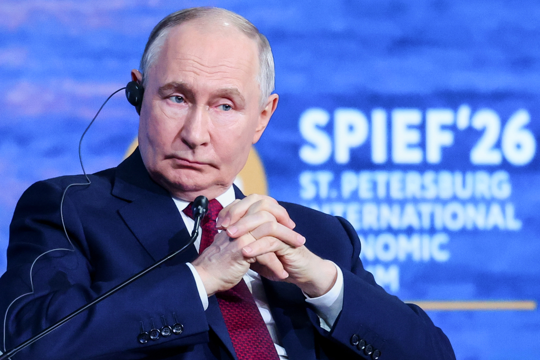 Russian President Vladimir Putin attends a plenary session.